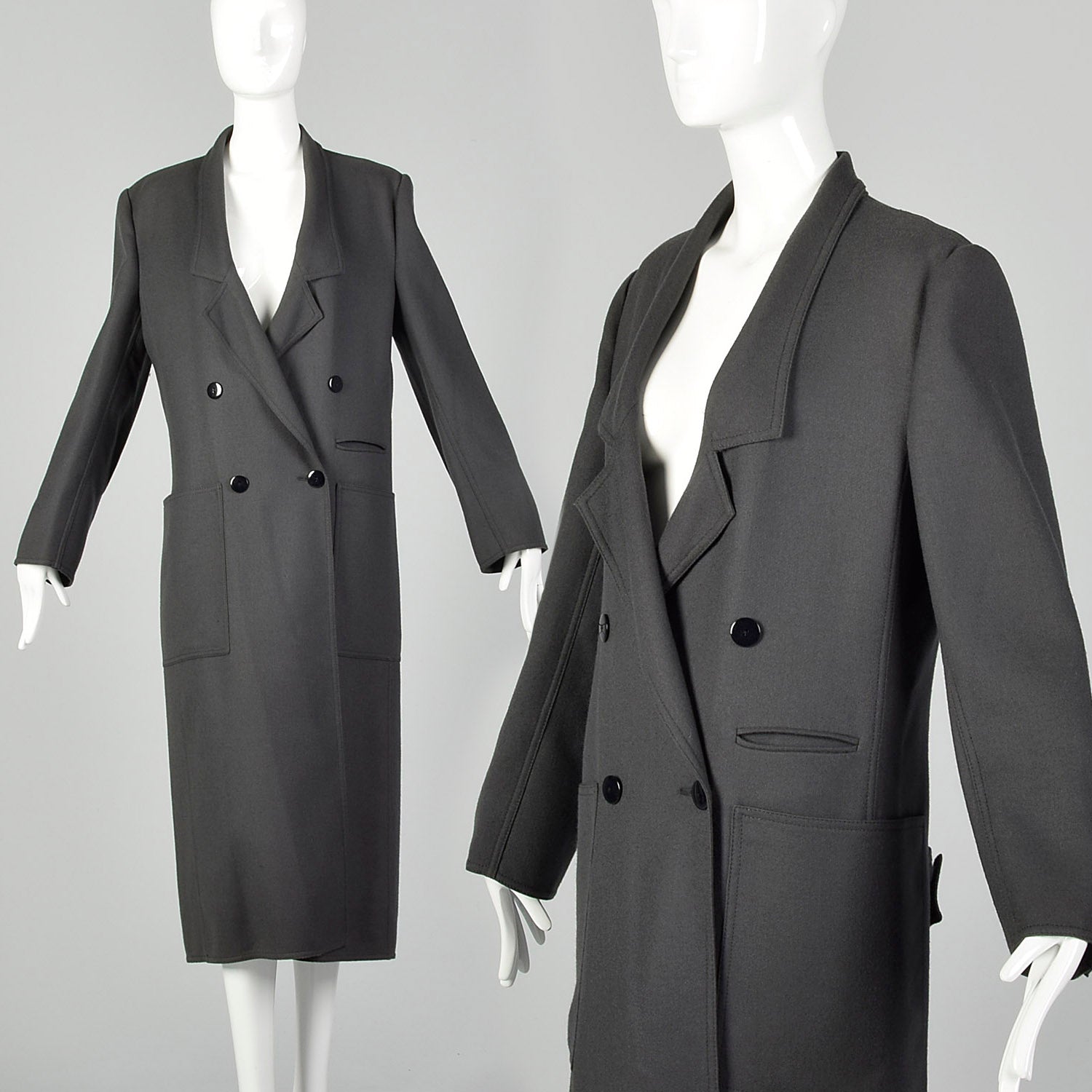 Medium Louis Feraud 1980s Double Breasted Gray Coat