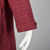 Medium 1960s Red and Blue Scottish Wool Tweed Coat