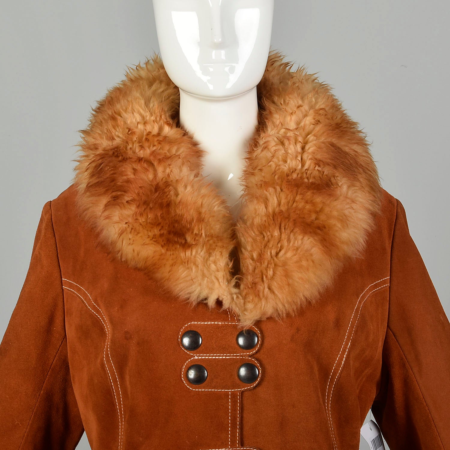 Small 1970s Suede Shearling Coat Boho Leather Sherpa Outerwear