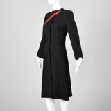 1940s Gilbert Adrian Black Wool Coat with Asymmetric Red Stripe
