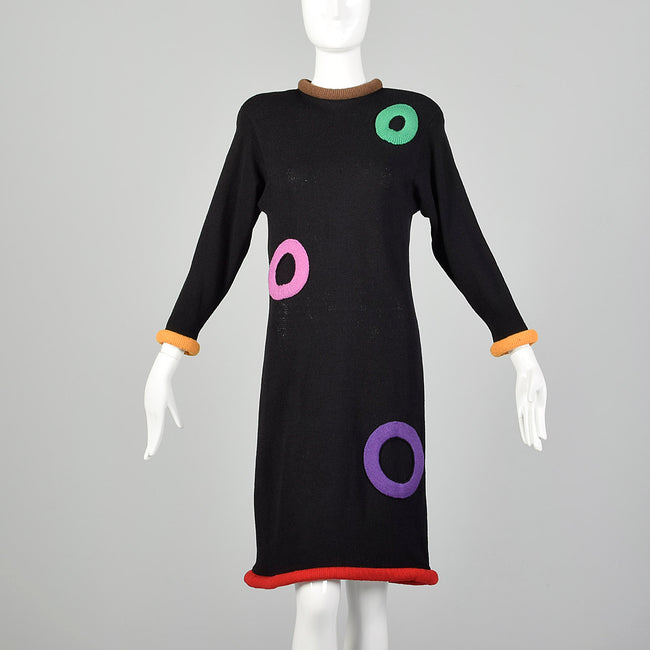 Small 1980s Adolfo Black Sweater Dress