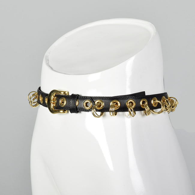 1990s Yves Saint Laurent Black Belt with Gold Rings