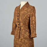1950s Brown Lace Overlay Skirt Suit