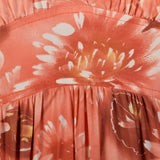 XS 1970s Pink Boho Maxi Dress Hippie Floral Print Bell Sleeves with Tieback Waist