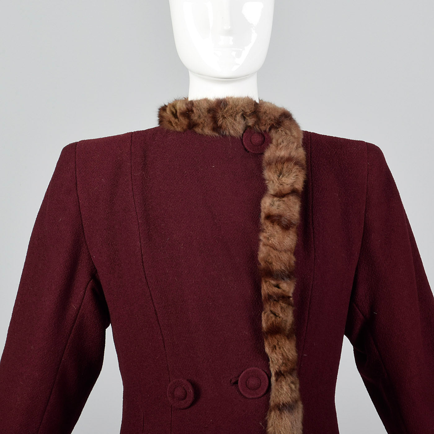 1940s Burgundy Wool Coat with Fur Trim