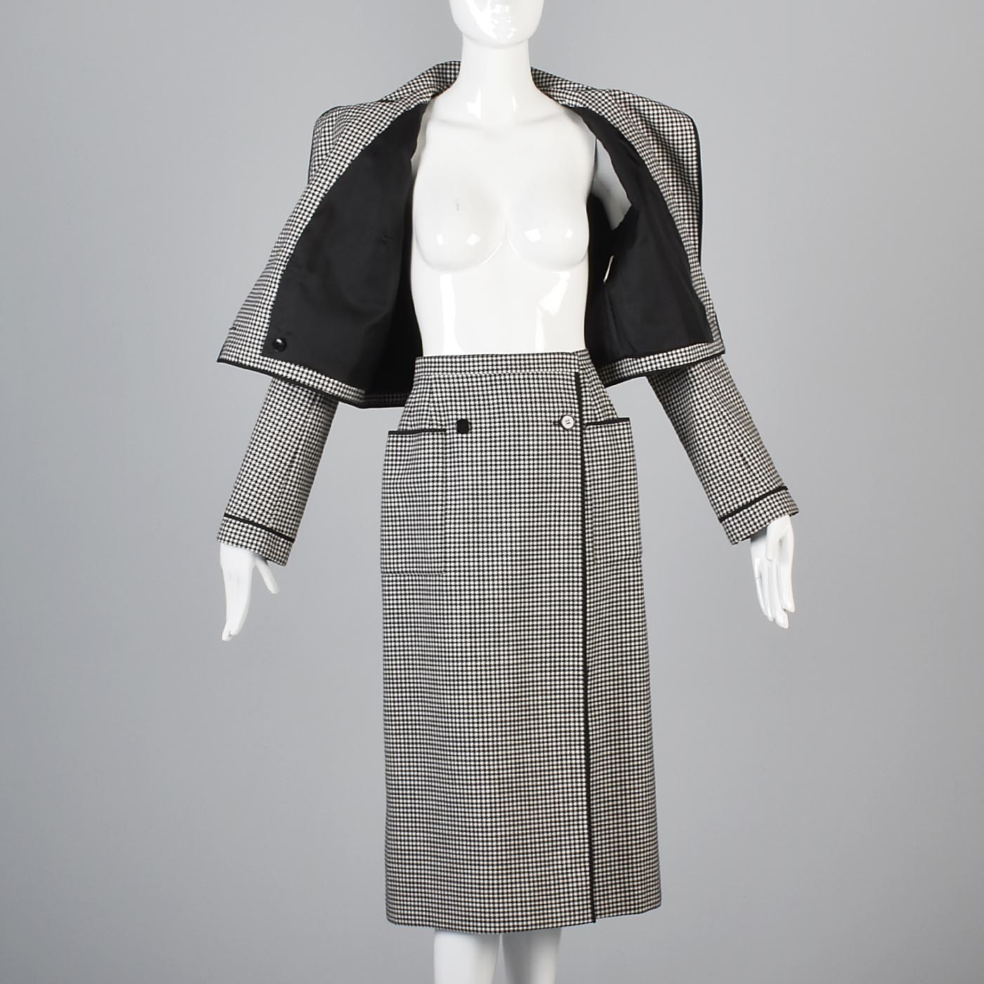 1970s Nina Ricci Wool Skirt Suit in Houndstooth Check