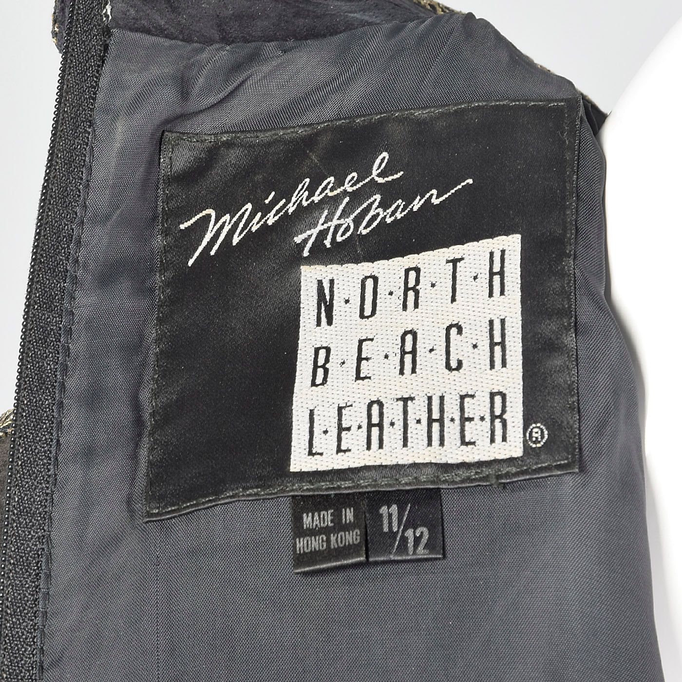 1980s Michael Hoban North Beach Leather Black Leather Dress with Metallic Gold Details