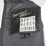 1980s Michael Hoban North Beach Leather Black Leather Dress with Metallic Gold Details