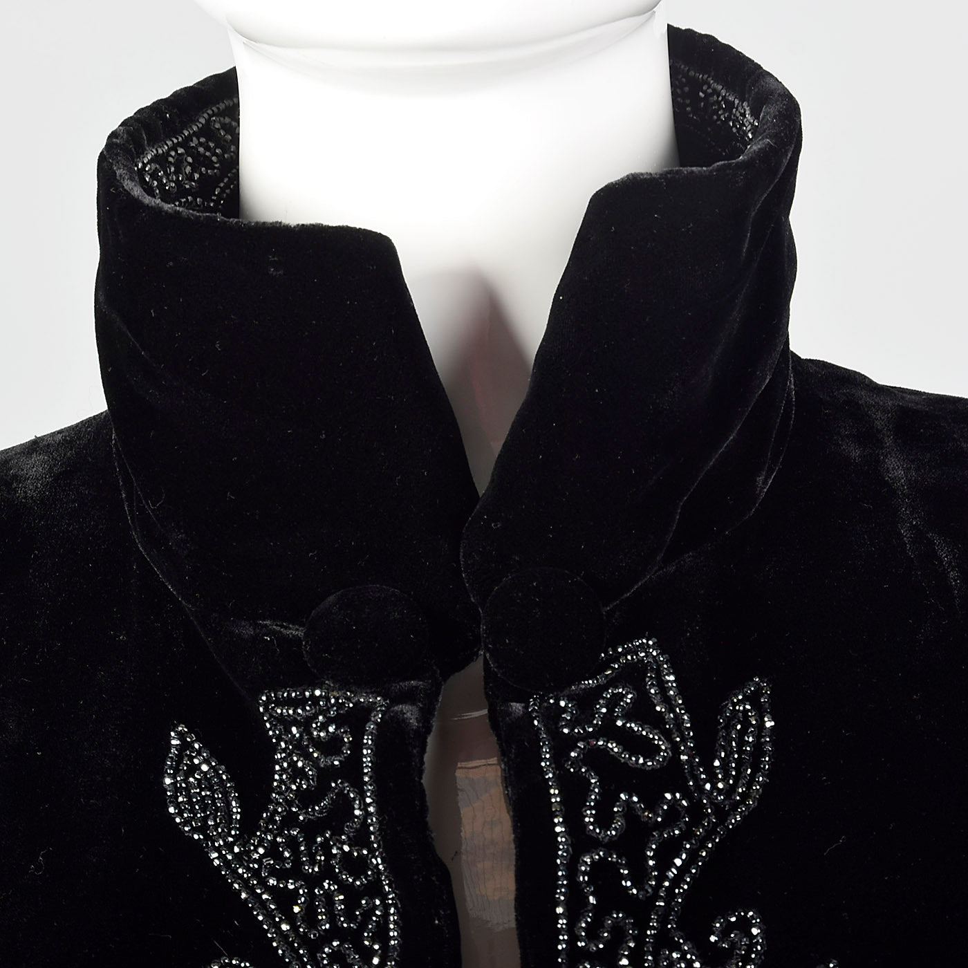 1940s Black Velvet Beaded Swing Jacket