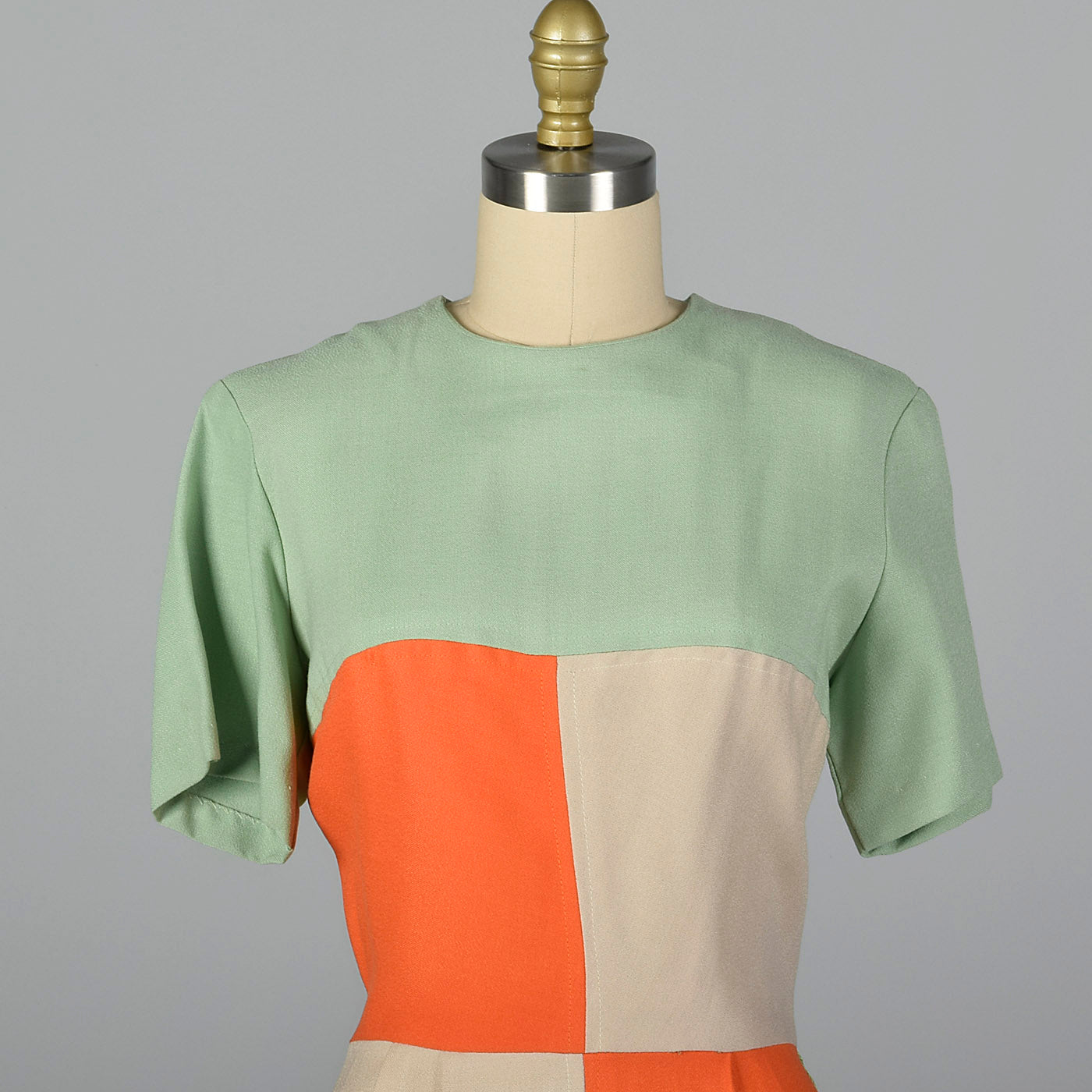 1950s Day Dress with Color Block Waist