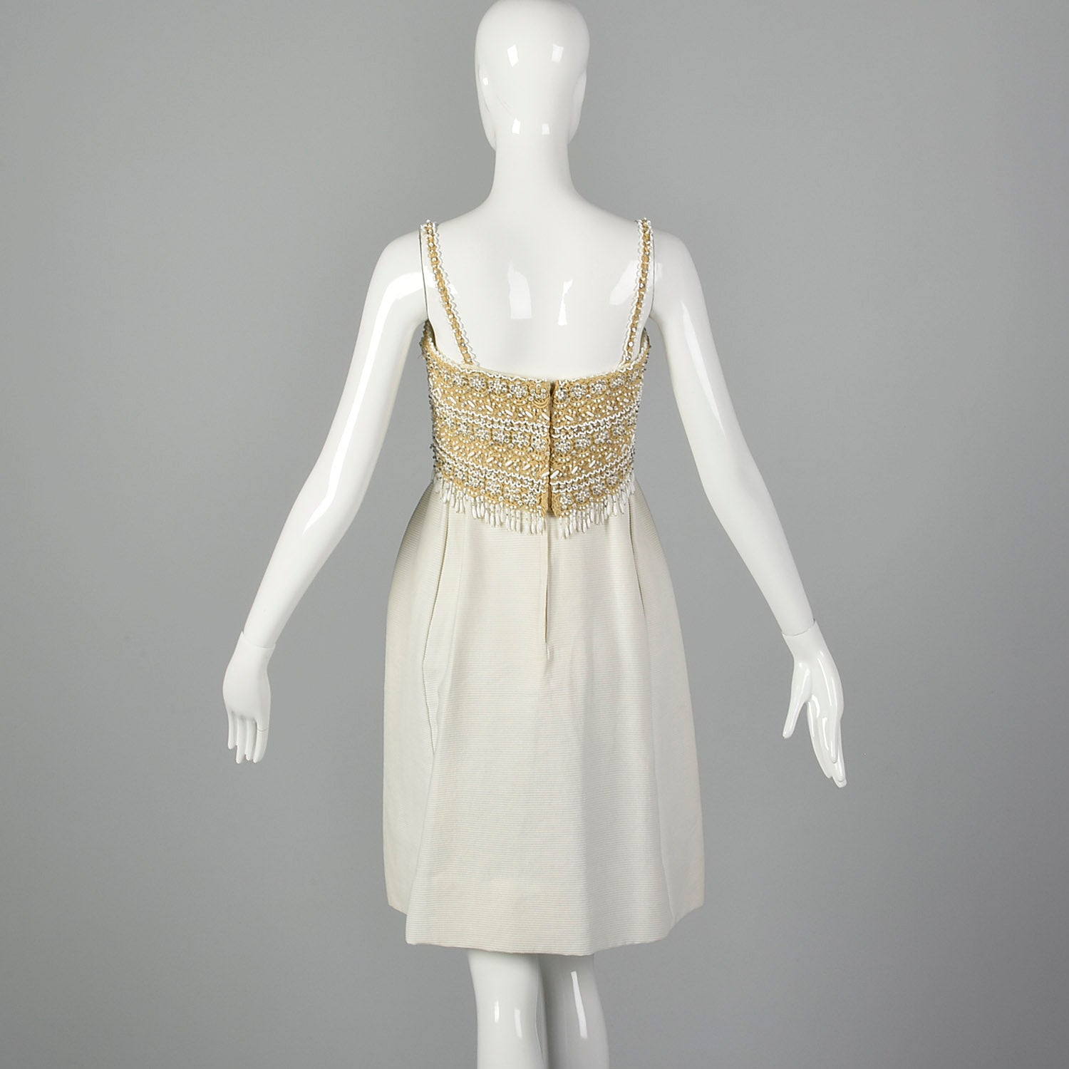 XS Bob Bugnand 1950s Beaded Short White Dress