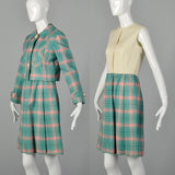 Small 1960s Green and Red Plaid Dress Set