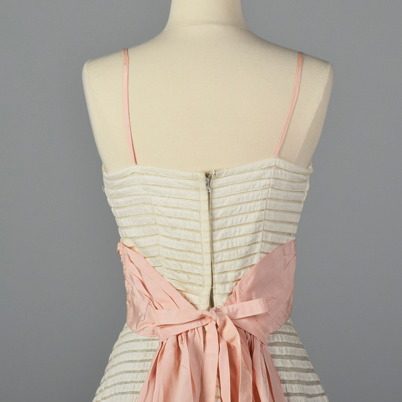 1950s White Party Dress with Sheer Mesh Stripes