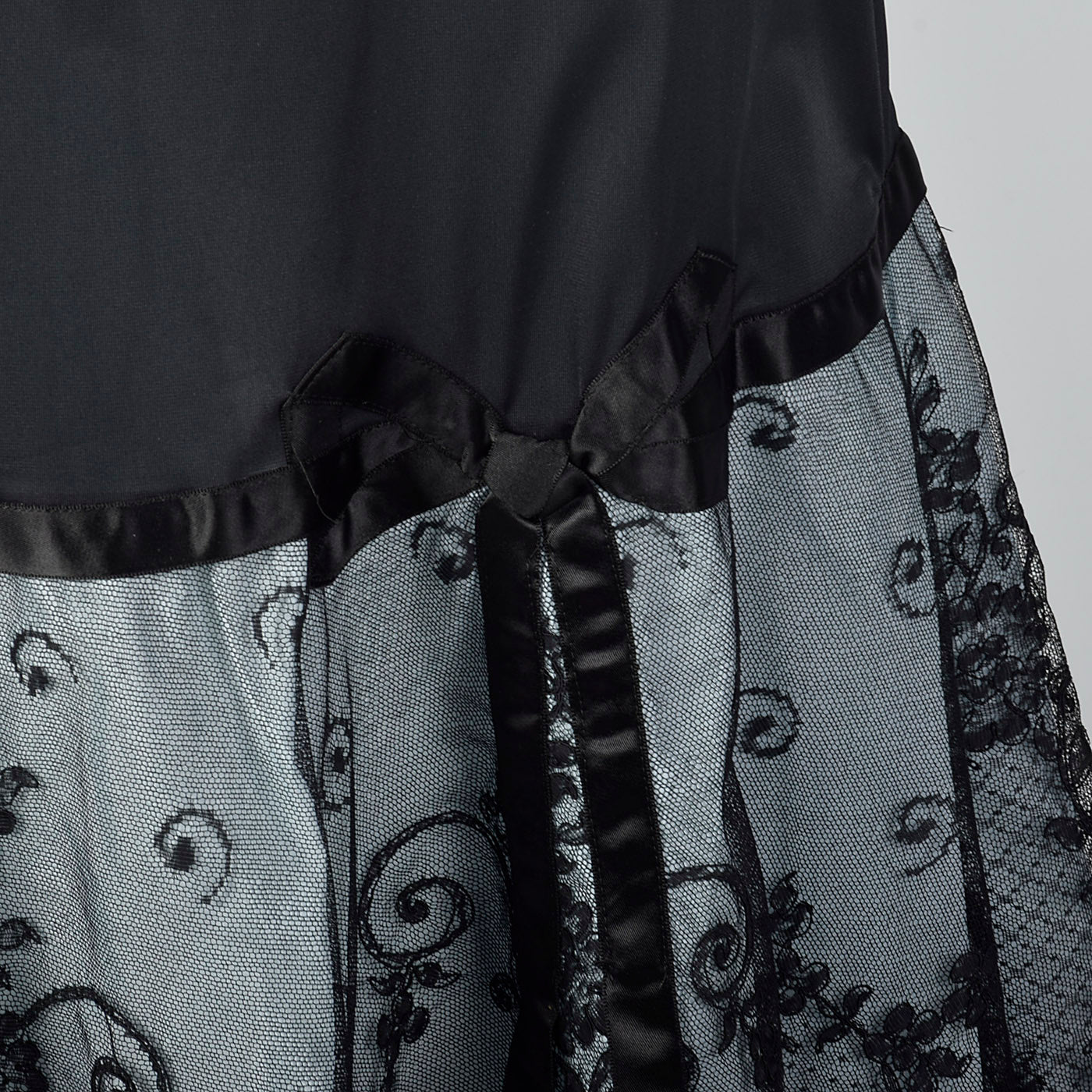 1950s Black Half Slip with Pale Blue Taffeta and Sheer Black Lace Hem