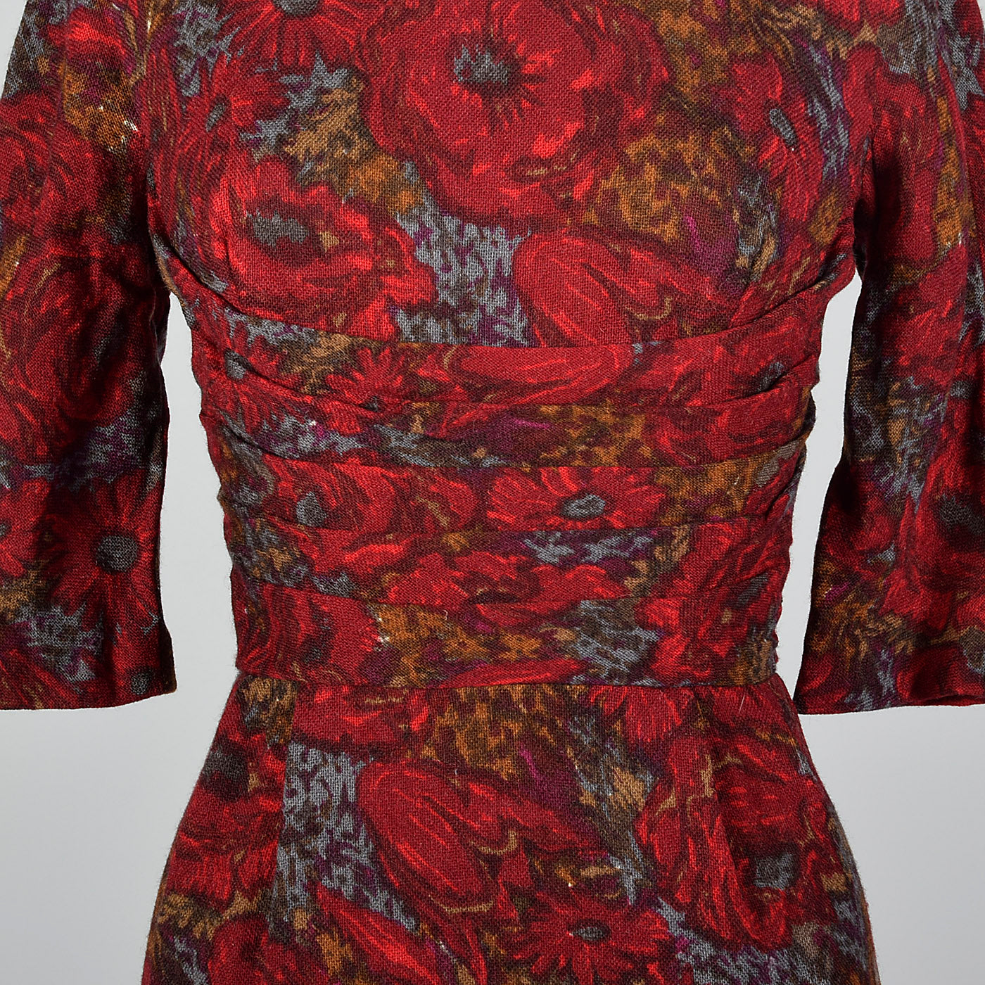 1950s Red Floral Print Dress with Great Silhouette