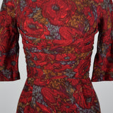 1950s Red Floral Print Dress with Great Silhouette