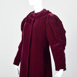 XS 1940s Velvet Burgundy Opera Coat Statement Mutton Sleeves Collar