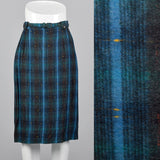 1950s Blue and Green Plaid Flannel Skirt
