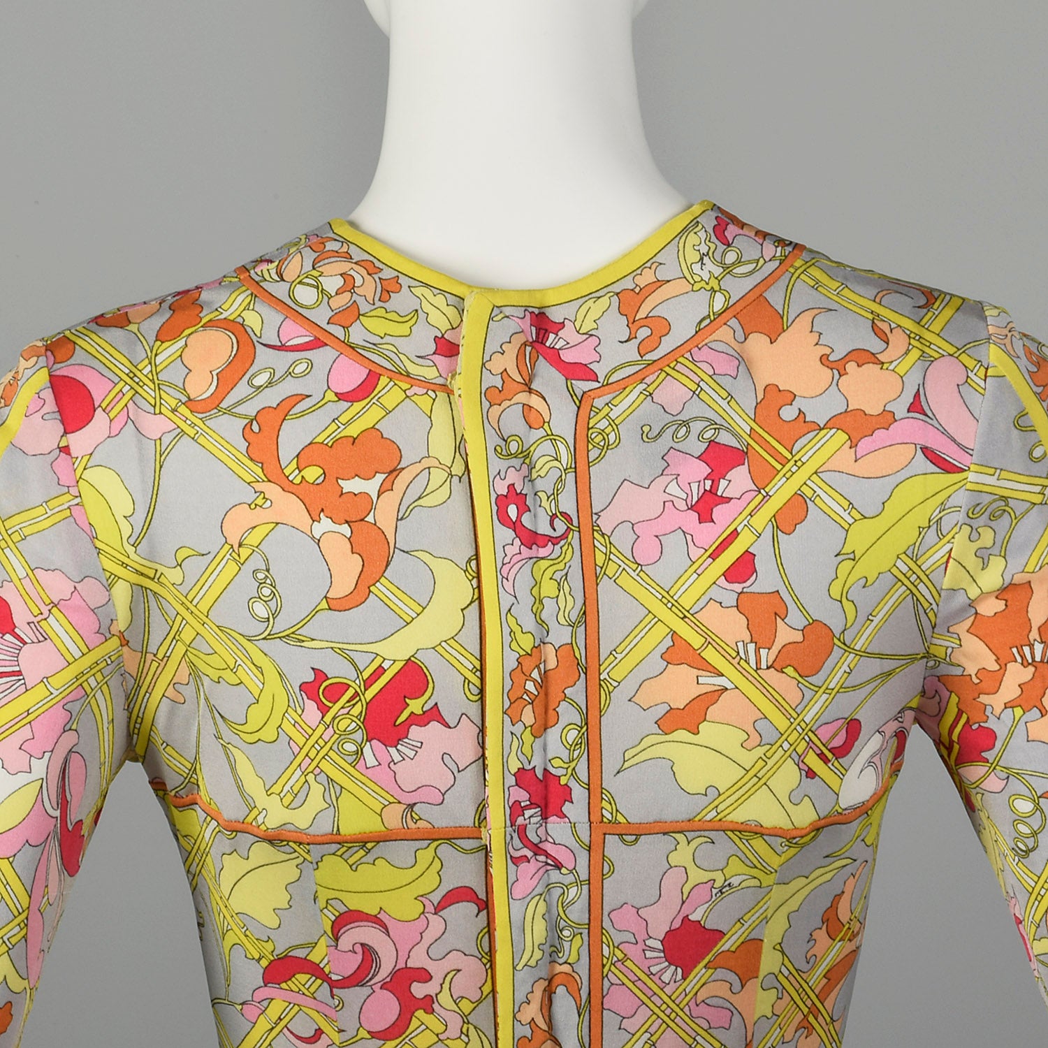 XXS 1960s Emilio Pucci Dress Long Sleeve Signature Print Silk Rayon Jersey