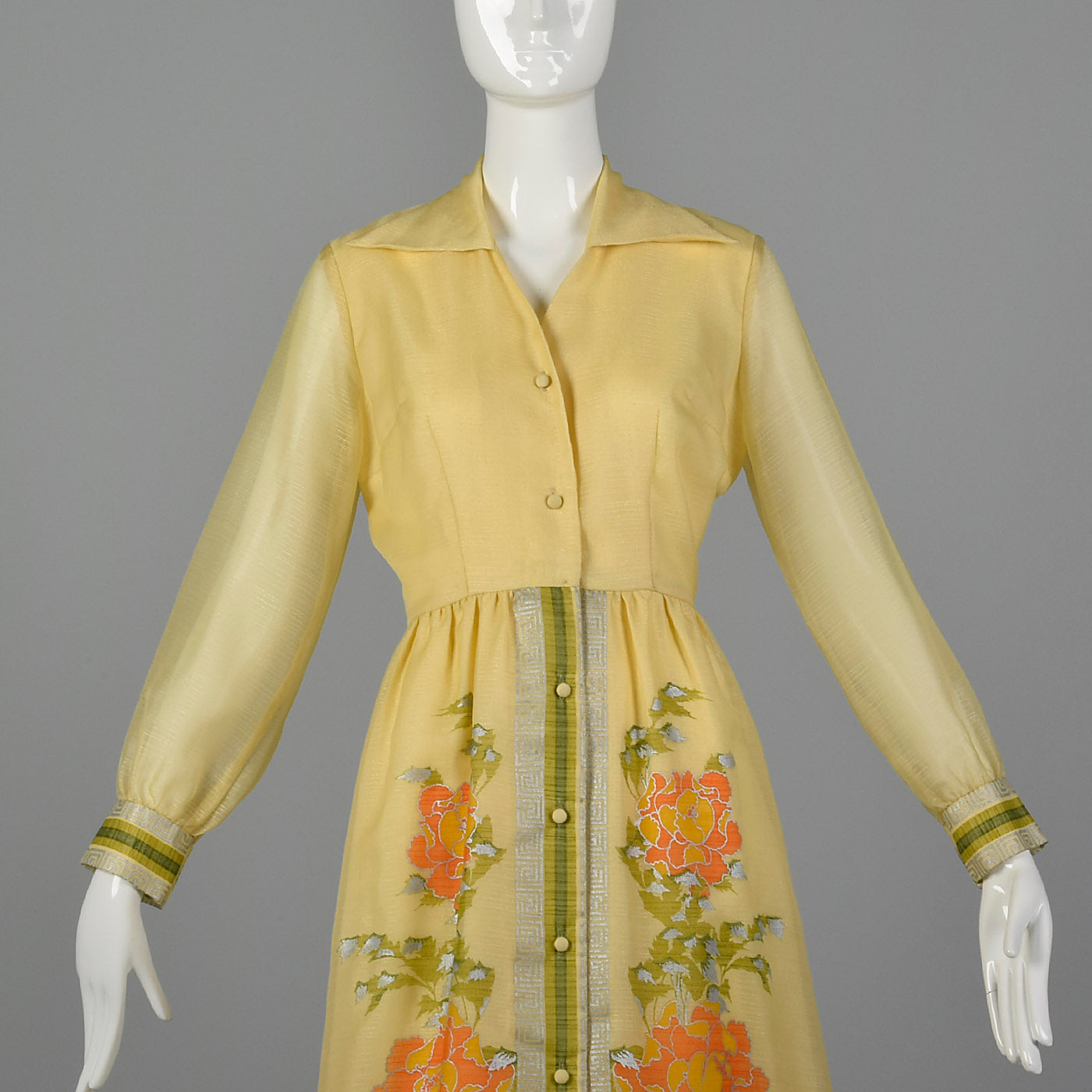 1970s Alfred Shaheen Yellow Maxi Dress