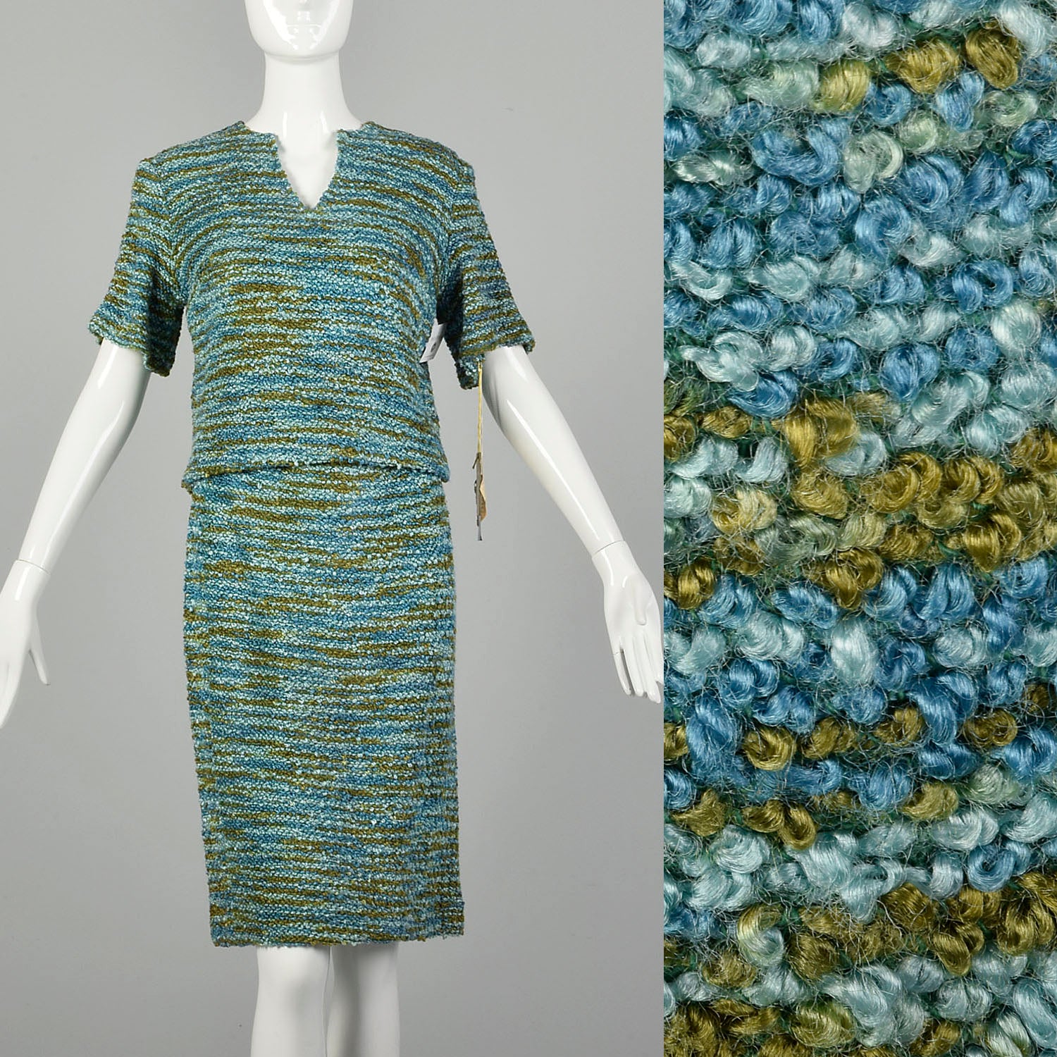 Small 1960s Knit Boucle Skirt Set Skirt Top Separates