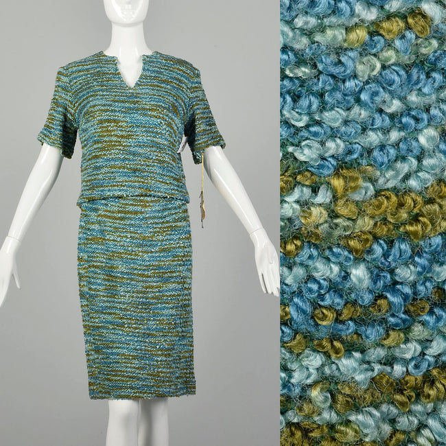 Small 1960s Knit Boucle Skirt Set Skirt Top Separates