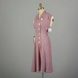 Large 1950s Day Dress Asymmetrical Red Plaid Cotton Tie Back Waist