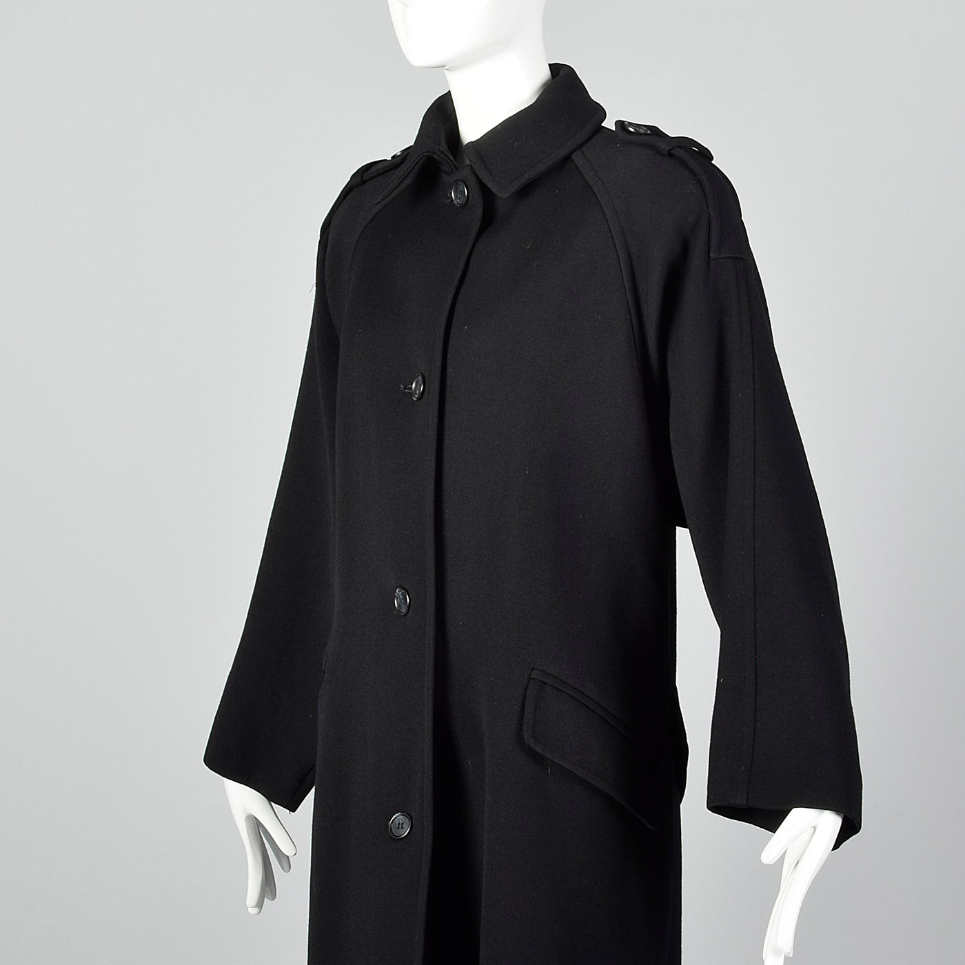 1980s Bill Blass Long Black Overcoat with Convertible Pockets