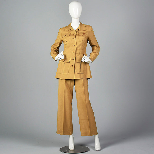 1970s Khaki Safari Pant Suit