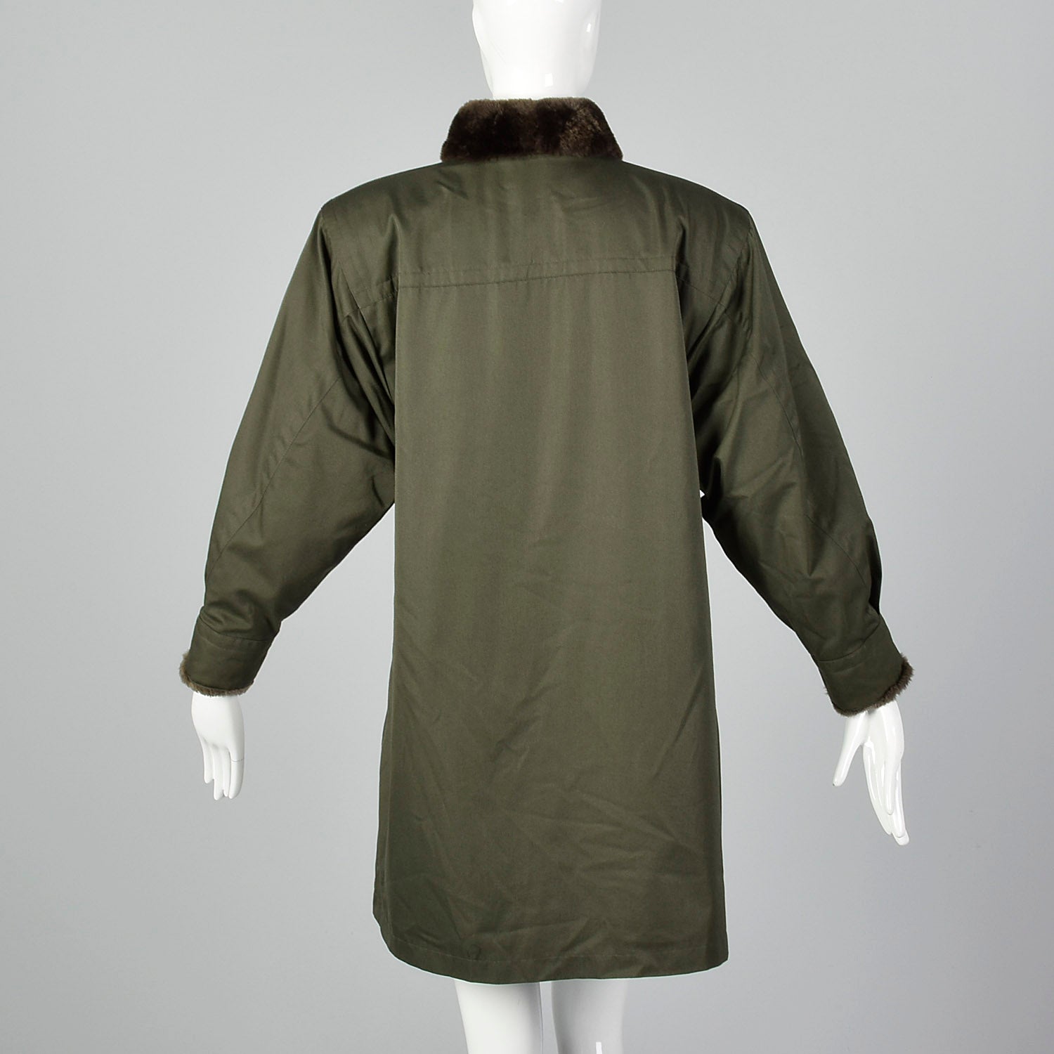1980s Yves Saint Laurent Fourrures Olive Green Coat