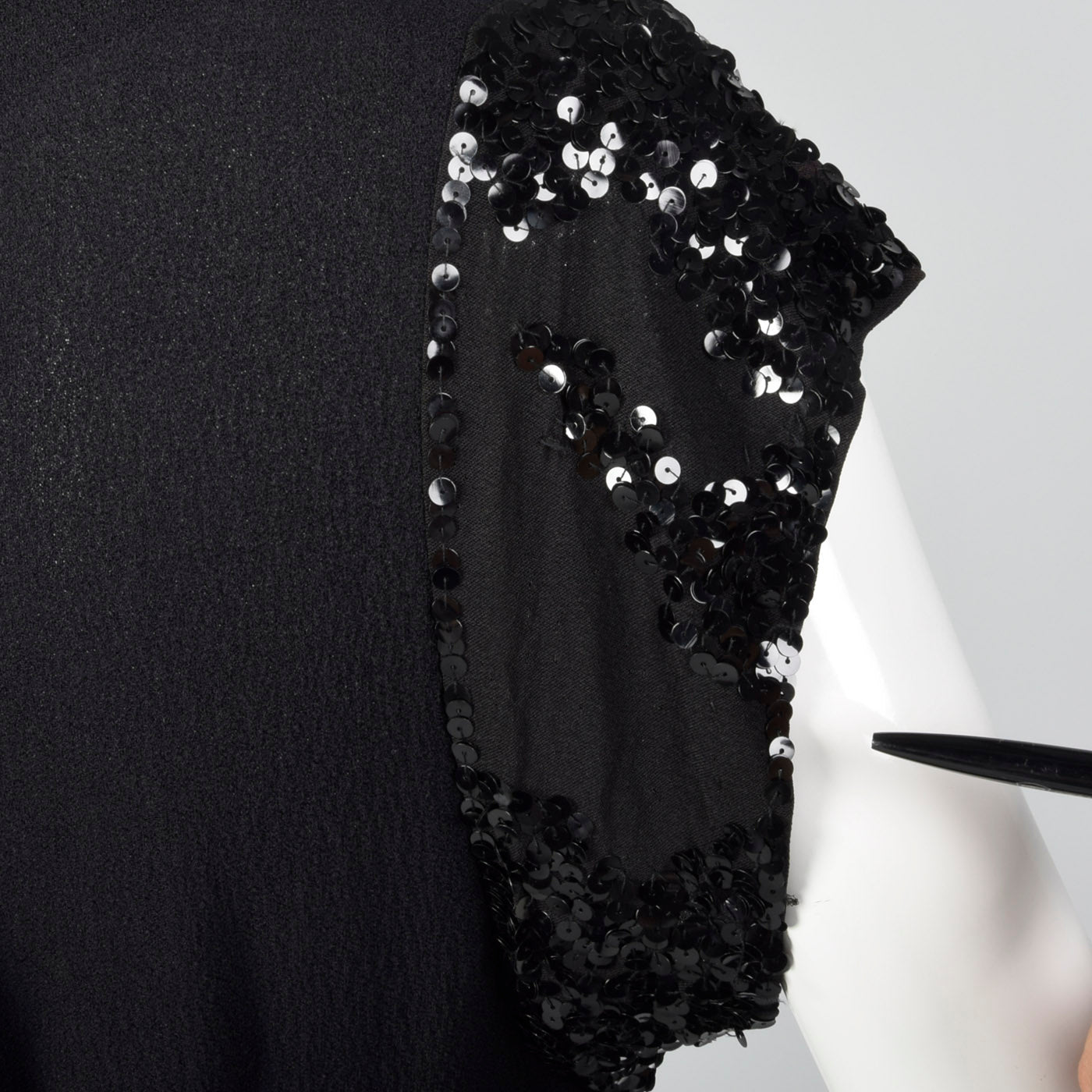 1940s Black Rayon Dress with Sequin Sleeves
