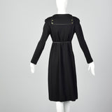 1970s Bonnie Cashin Black Wool Dress with Convertible Collar