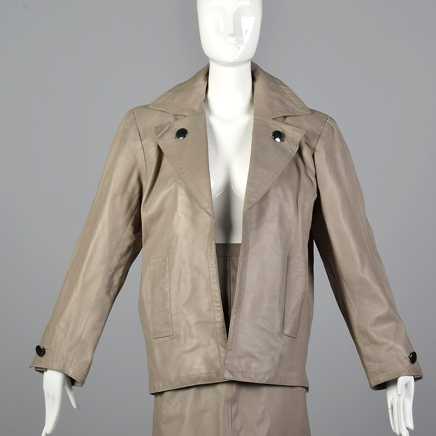 1980s Yves Saint Laurent Rive Gauche Gray Leather Skirt Suit