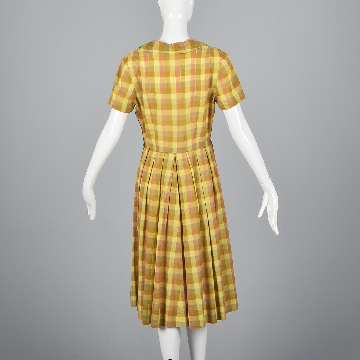 1950s Yellow Plaid Cotton Day Dress