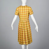1950s Yellow Plaid Cotton Day Dress