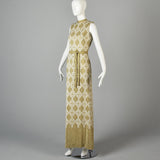 1970s Balmain Maxi Dress in Cream and Gold Lurex