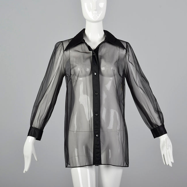 1970s Mary Quant Sheer Black Shirt