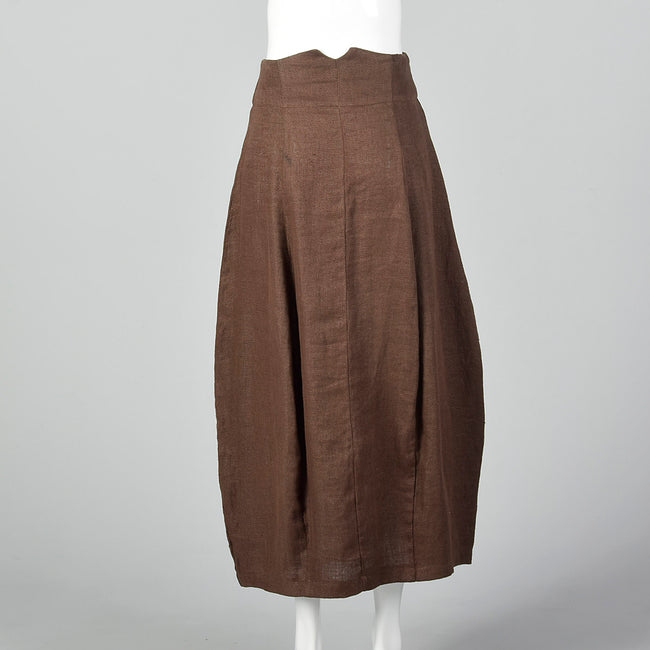 1990s Brown Linen Skirt with Button Front