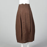 1990s Brown Linen Skirt with Button Front