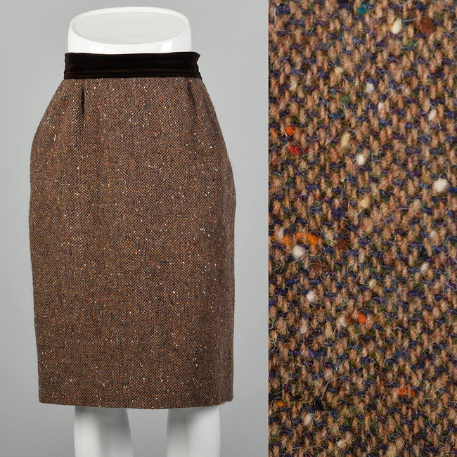 Medium Valentino Boutique 1980s Brown Tweed Skirt