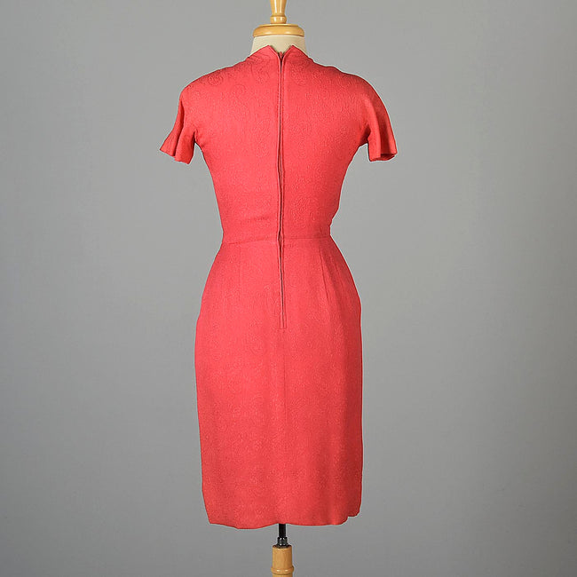 1960s Pink Cocktail Dress with Faux Wrap Skirt