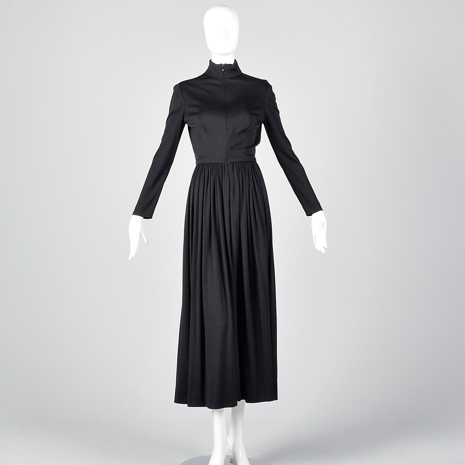 Small 1970s Black Zip Front Maxi Dress