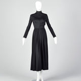 Small 1970s Black Zip Front Maxi Dress