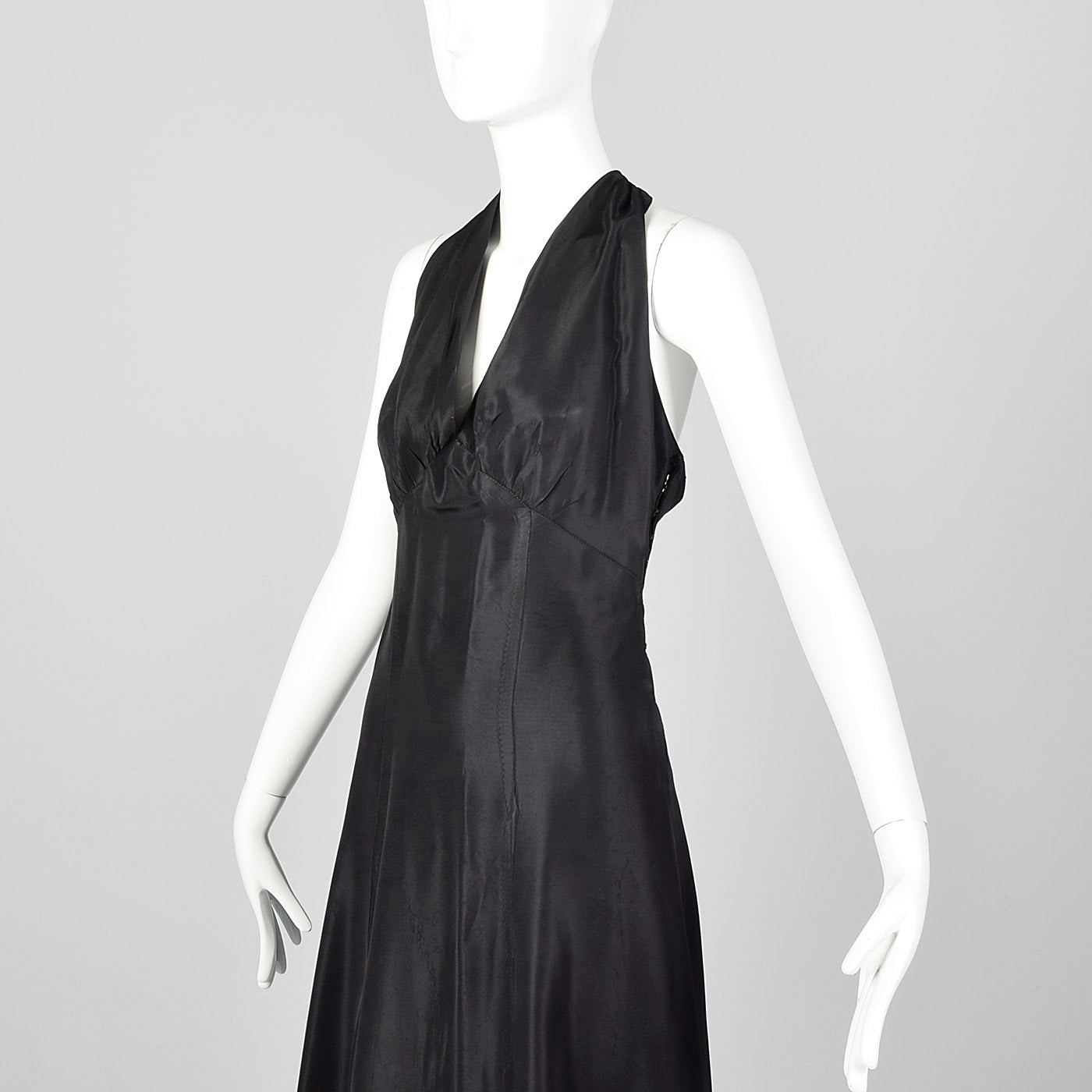 1940s Black Taffeta Party Dress with T-Strap Back