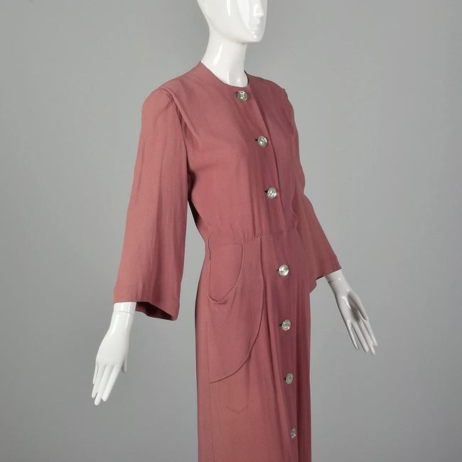 XXS 1940s Mauve Front Button Dress