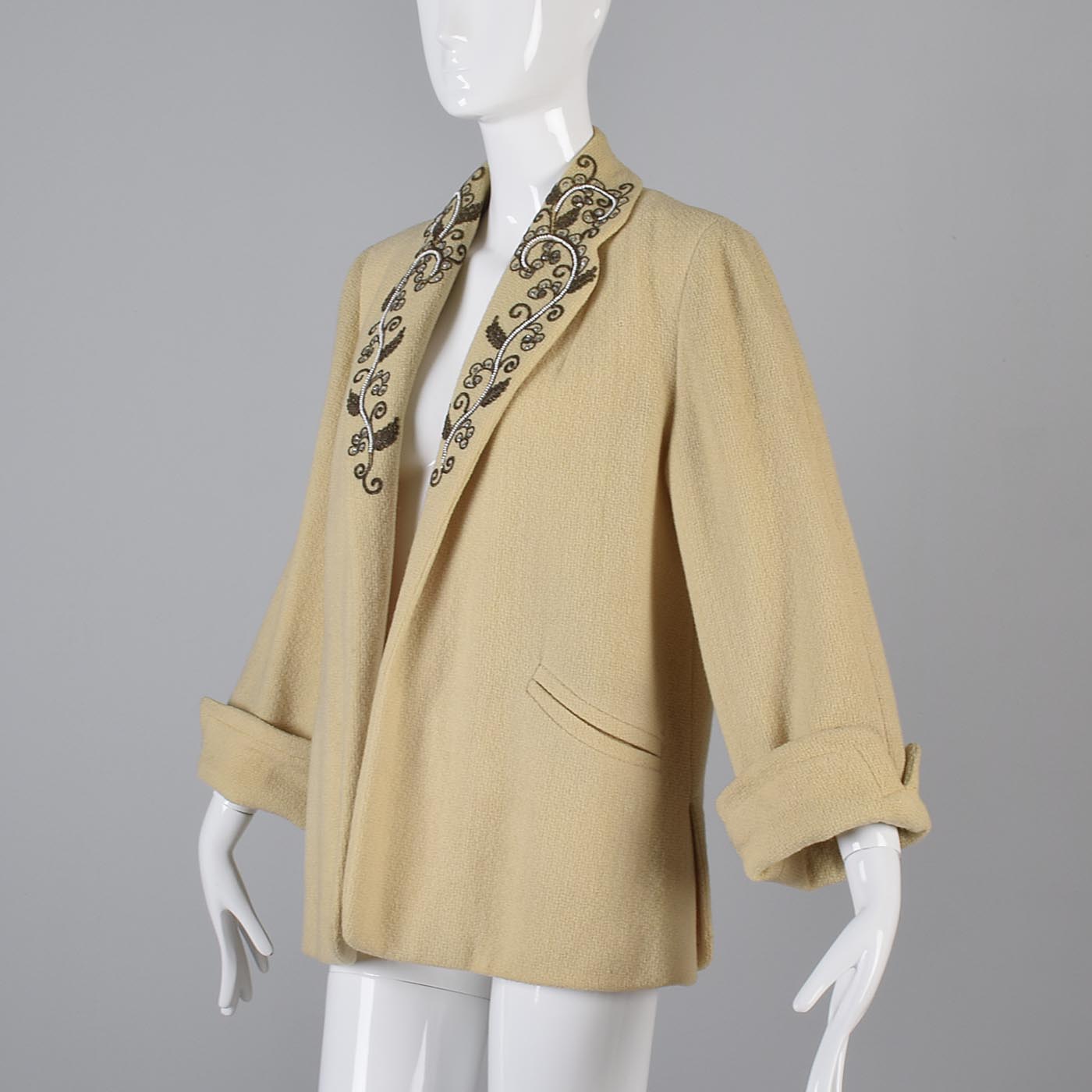 1940s Clutch Coat with Beaded Lapels