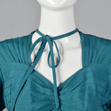 1940s Teal Rayon Dress with Neck Tie