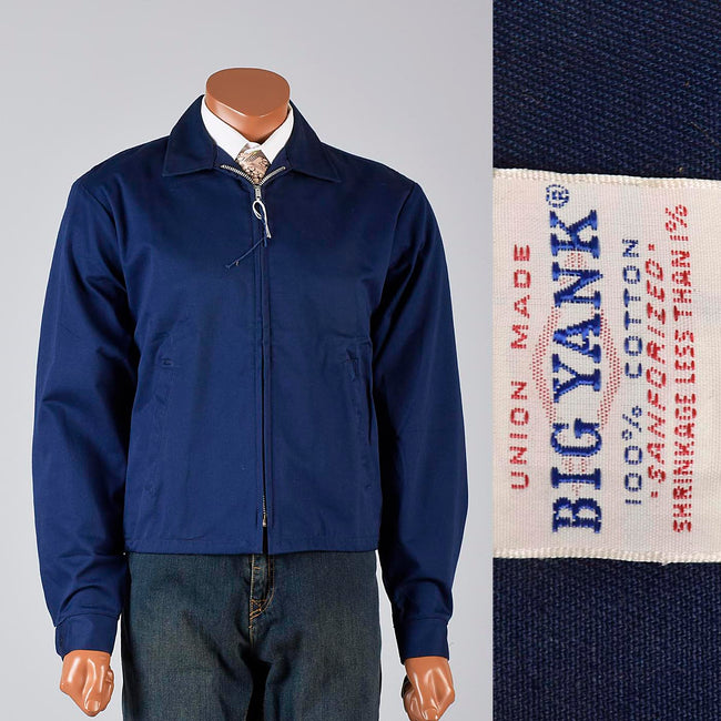 Deadstock 1950s Men's Big Yank Sanforized Blue Work Wear Zip Jacket