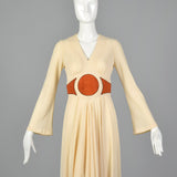1970s Asymmetric Cream Dress with Suede Applique