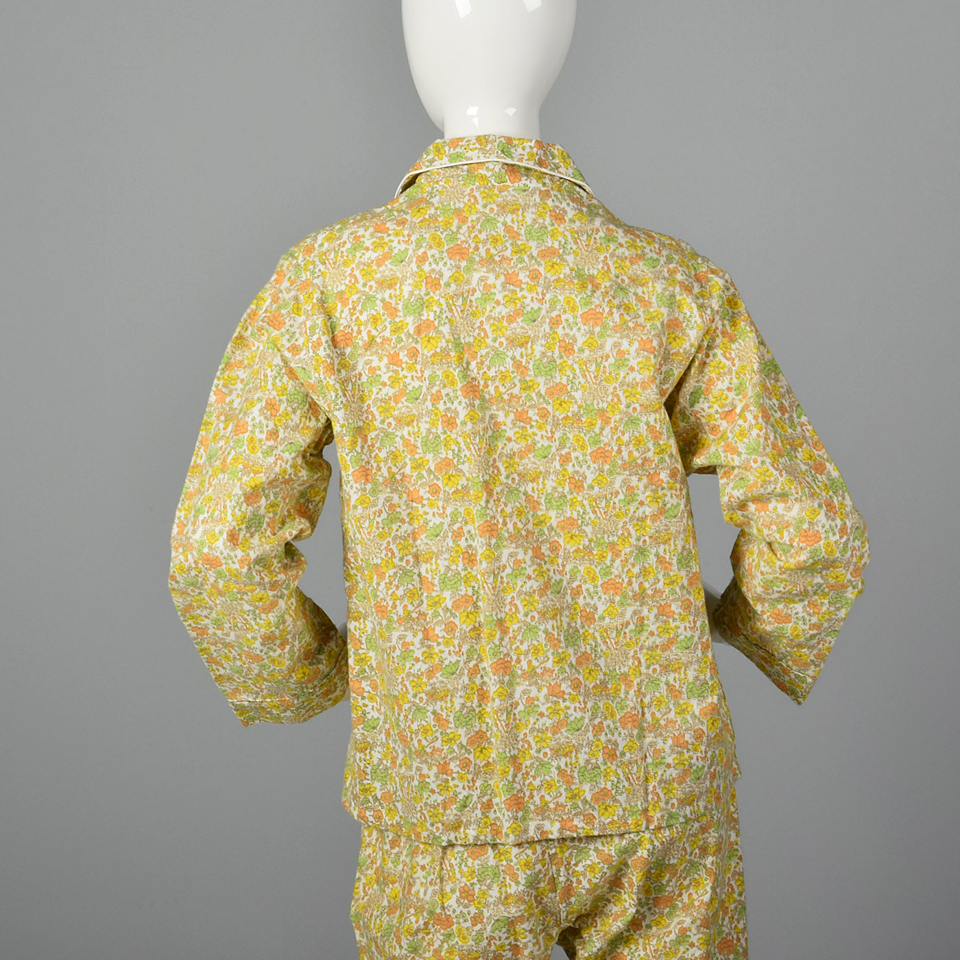 1960s Flannel PJ Set in Orange Floral Print
